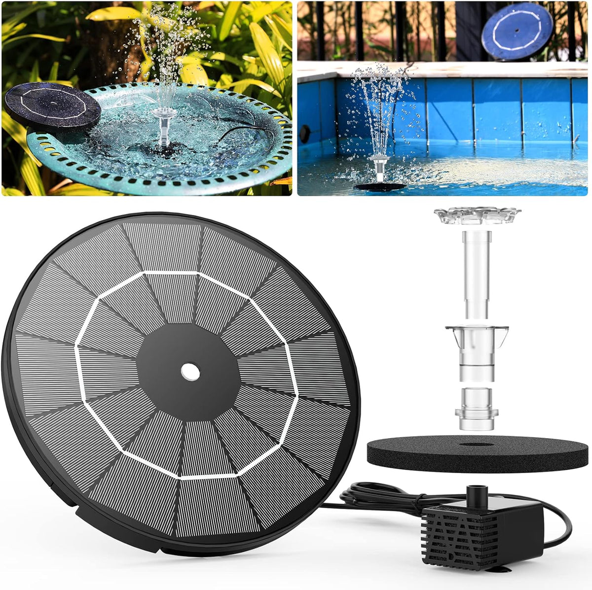 3.5W Solar Fountain Pump for Bird Bath Separated Design & 8 Nozzles