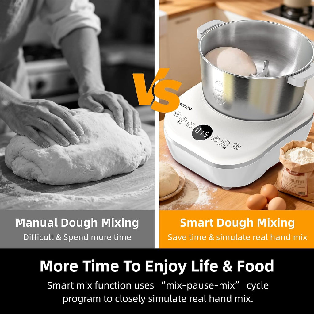 DoughChief, 7.4QT Dough Maker, Dough Mixer with Ferment Function, 304 Stainless Steel Bowl, Removeable lid, Face-up