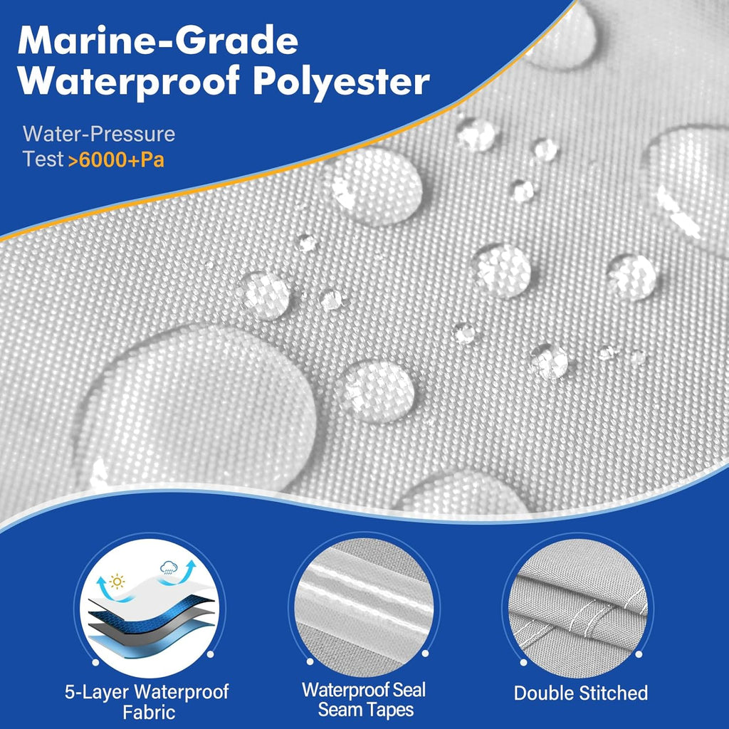 Boat Cover 16-18.5 ft, 1200D Waterproof V-Hull, Gray | Fits 16 foot 17ft 18 ft Bass Tracker Boat, Heavy Duty, UV &