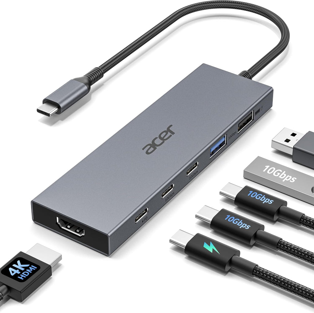 6-in-1 USB C Hub 10Gbps, USB C to HDMI Adapter 4K@60Hz, 2×USB-C 3.2, 1×USB A 3.2, 1×USB 2.0 Data Transfer, 100W PD