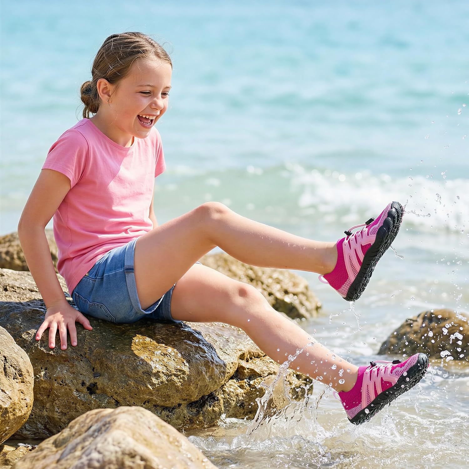 Water Shoes for Kids Adjustable Laces | Quick Dry Barefoot Non-Slip Shoes with a Roomy Toe Box for Boys and