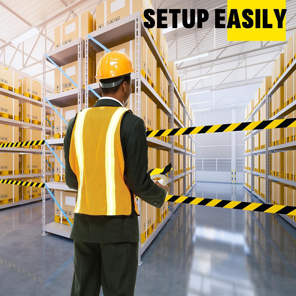 2in x 200 FT Black & Yellow Caution Tape Roll, Safety Tape | Black & Yellow Floor Marking Tape, High Adhesive Hazard