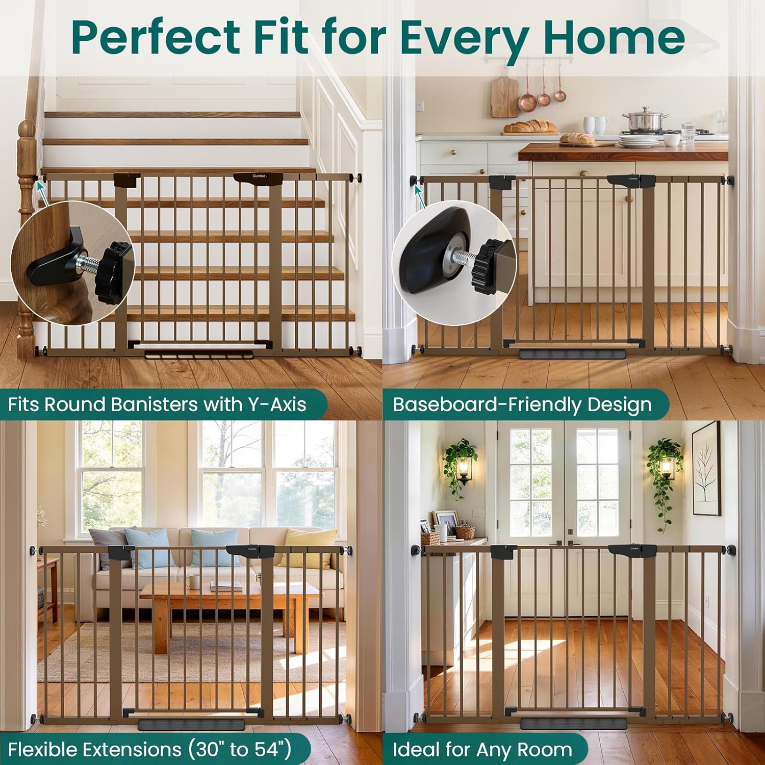 30-54" Extra Wide Baby Gate for Stairs, Dual Lock & Self-Closing Dog Gate Indoor, Easy Install Pet Gate for Doorways
