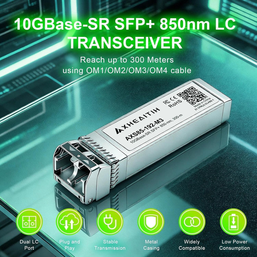 2 Pack 10GBase-SR LC 300M 850nm MMF SFP+ Transceiver 10Gbe Optical Module