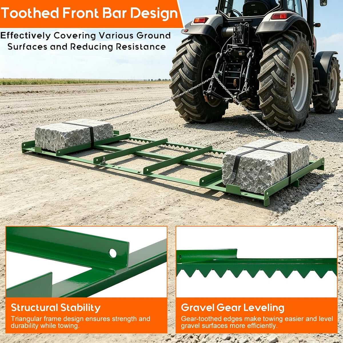 Drag Harrow, 6 ft Heavy Duty Tow Behind Drag Harrow w/ Tine Toothed Structure, Driveway Grader Landscape Rake for