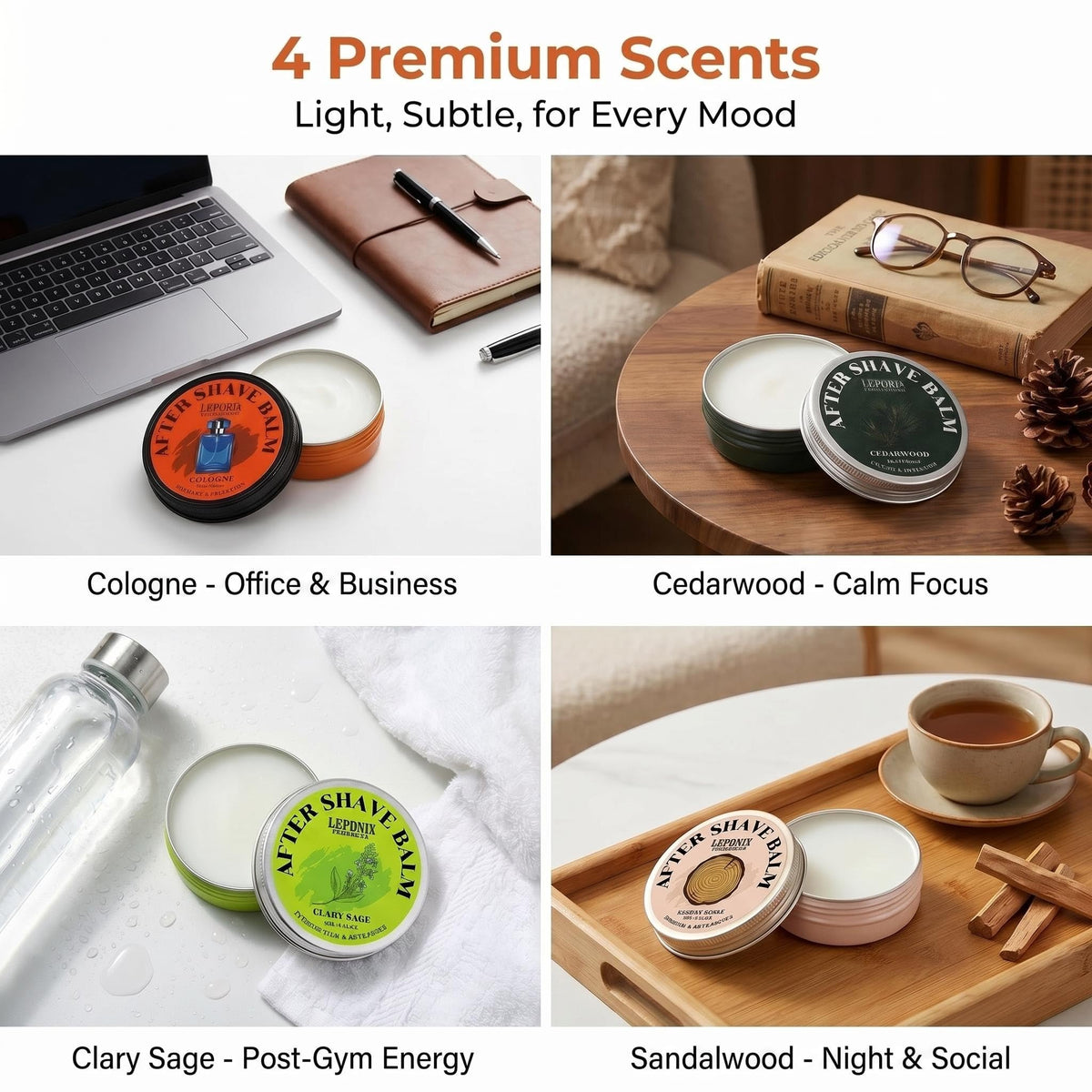 Aftershave Balm for Men 4 Pack, Travel Size, 4 Scents