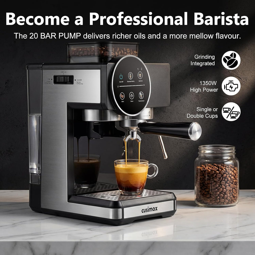 Espresso Machine with Grinder, 20 Bar Professional Expresso Coffee Machines with Milk Frother Steam Wand, Espresso