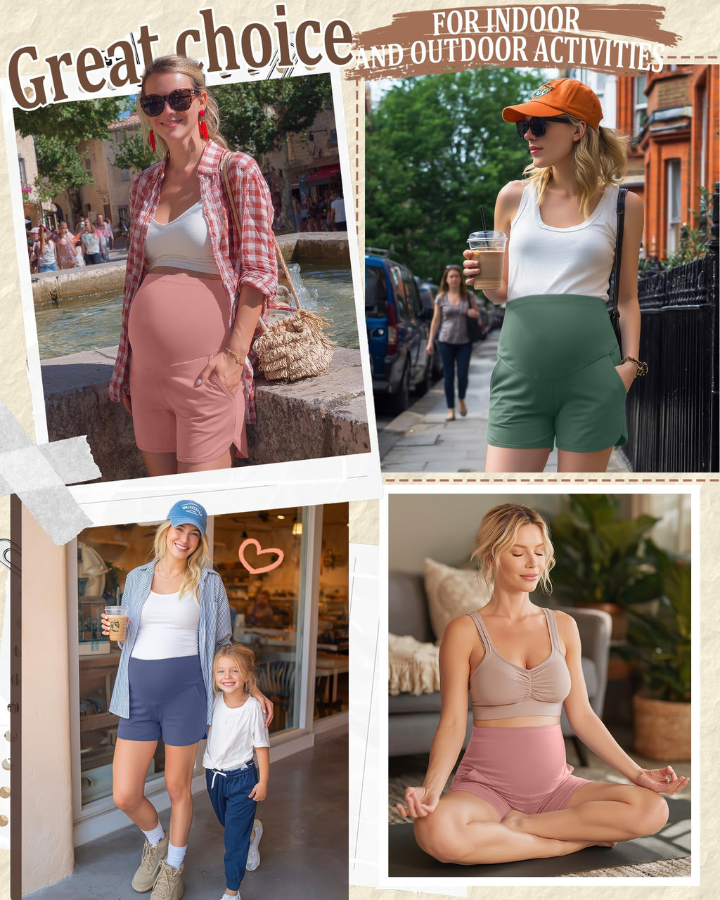 3 Pack Women's Maternity Shorts, 3-Color, Large
