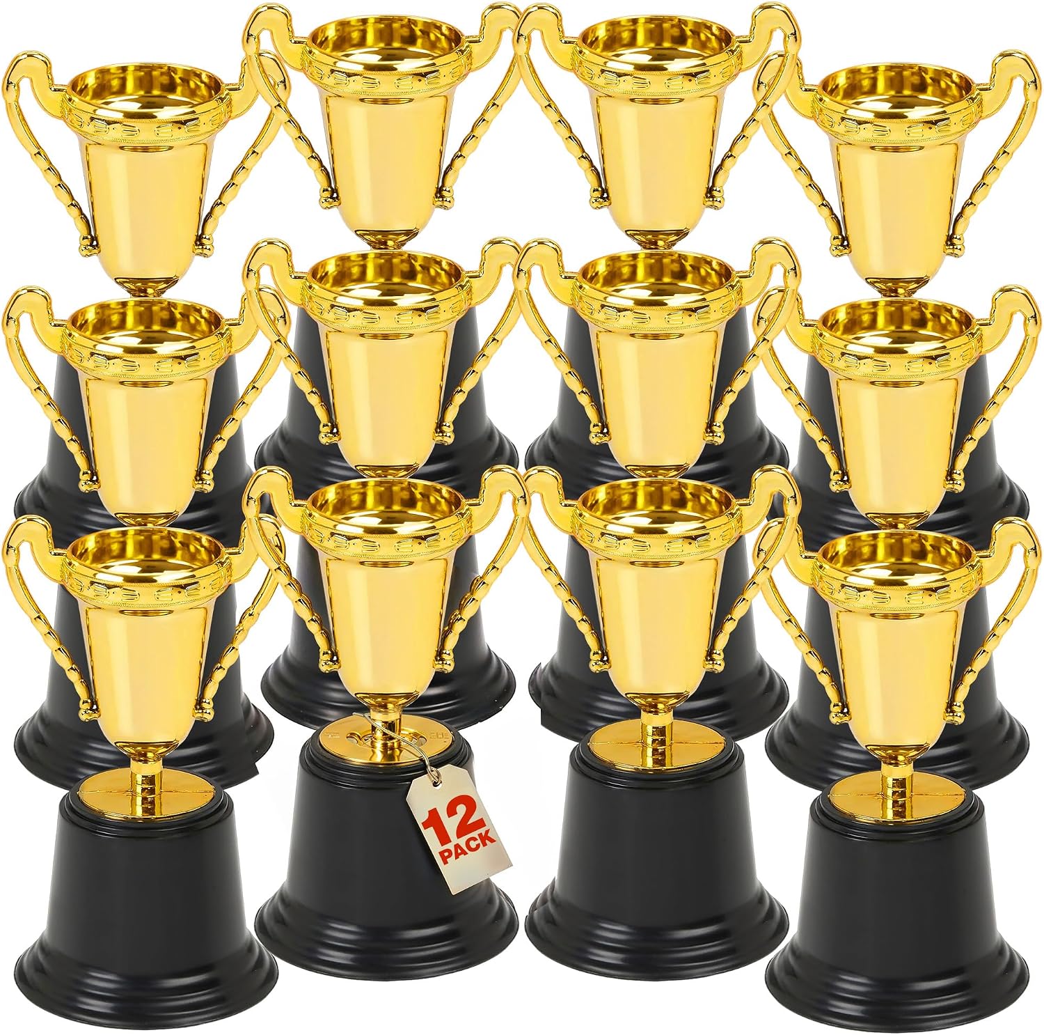 Fun Gold Plastic Mini Trophies - 12 Pack - 5 Inch - Award Trophy Cup Set for Superstar Kids - Champion Celebrations