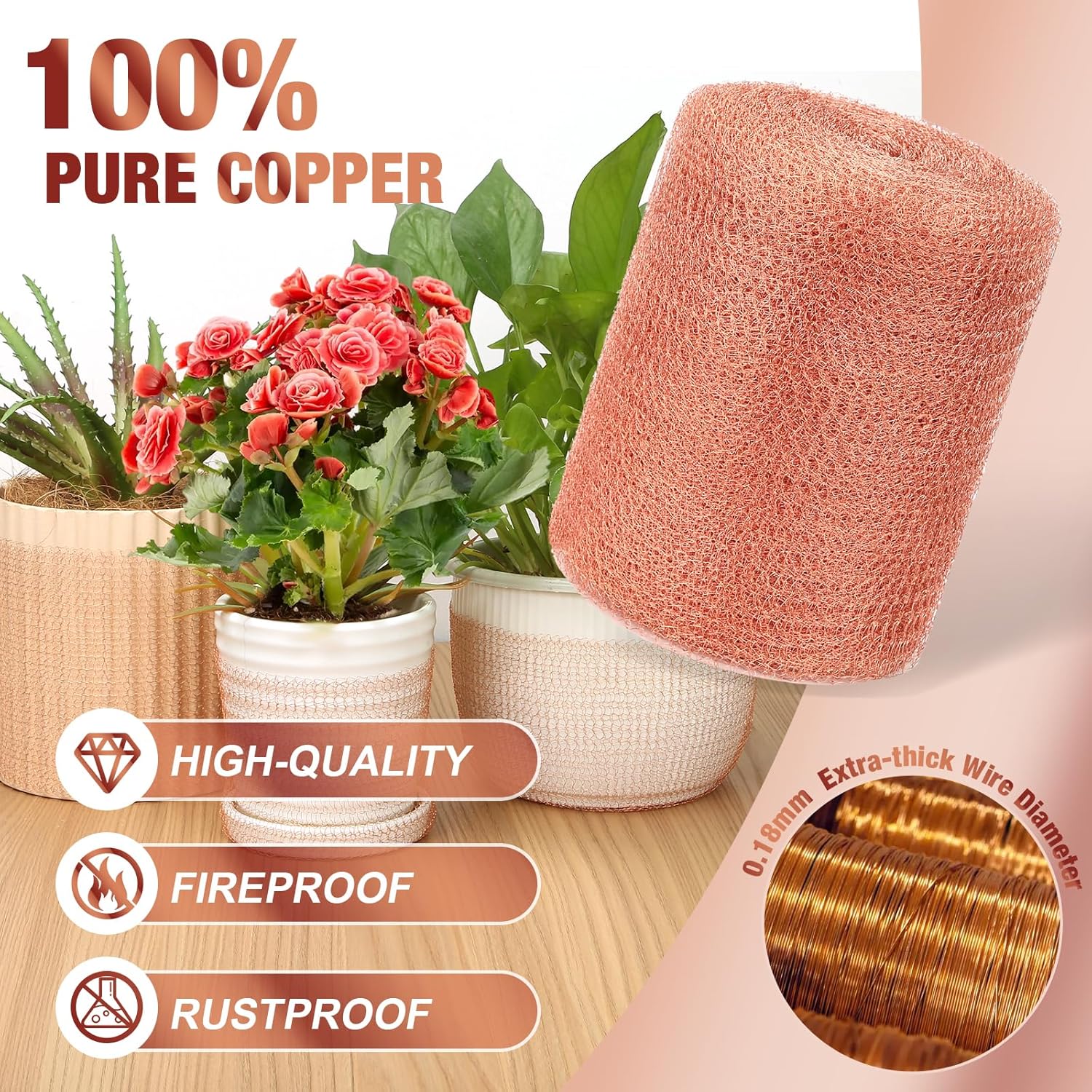 Copper Mesh Roll 5" x 40FT, 100% Pure Copper Wool for Pest Control | Durable Rustproof Copper Mesh Rodent Control