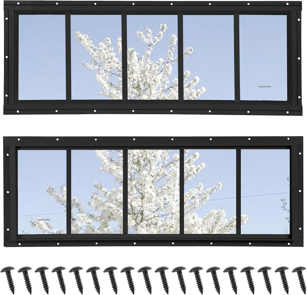 Shed Windows 2 Pack, Fixed Transom Windows 10" x 29" Black