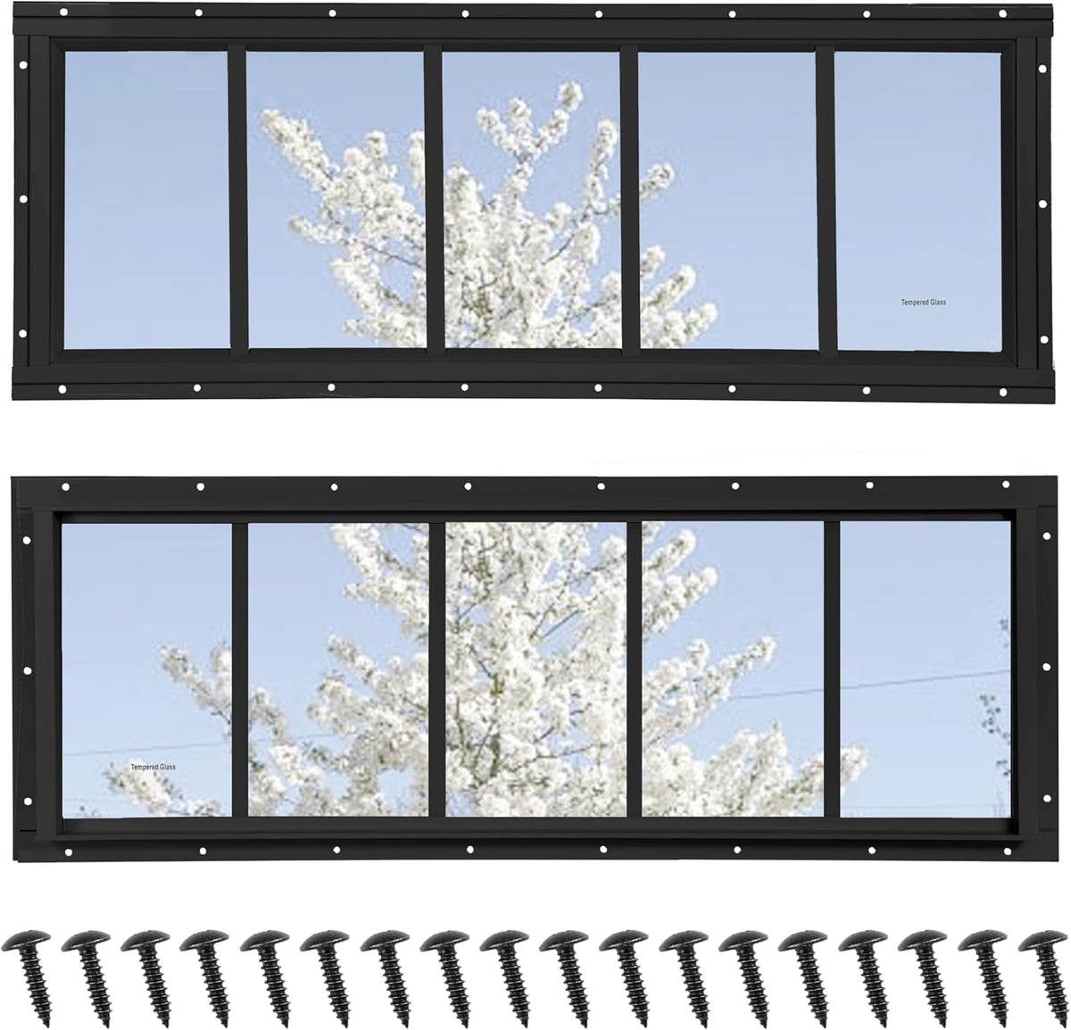 Shed Windows 2 Pack, Fixed Transom Windows 10" x 29" Black