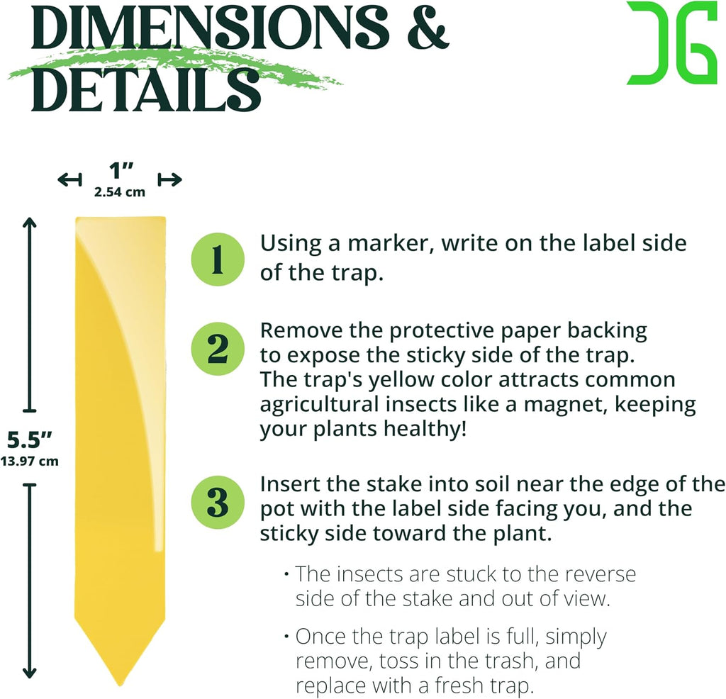 Dual Action Plant Labels 100 PK, Sticky Insect Trap Plant Stakes