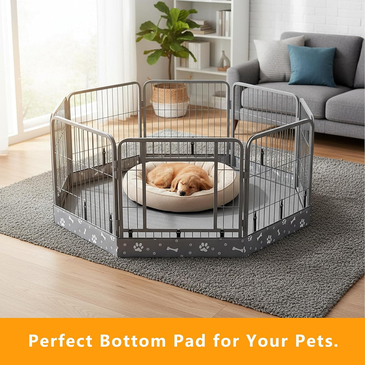 Dog Playpen Bottom Pad Fits for 24 Inch 8 Panels Metal Exercise Pet Playpen, Dog Crate Pad Puppy Playpen Pad, Elastic