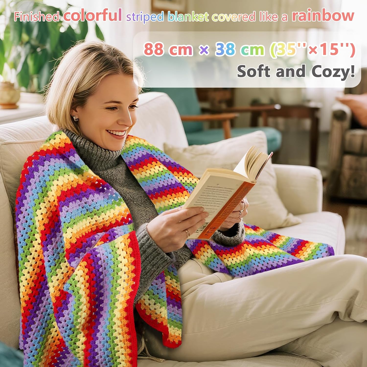 Crochet Blanket Kit for Beginners, Easy Crochet Kit for Beginners Adults & Kids with Step-by-Step Video Instructions