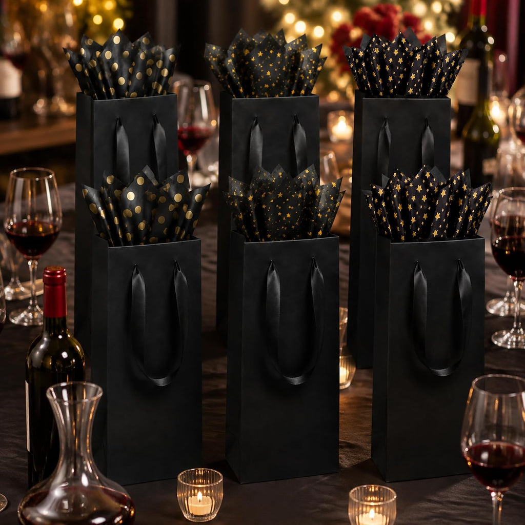 6 PCS Black Wine Gift Bag 5 "x 4" x 13 "Loose Wine Bottle Gift Bag