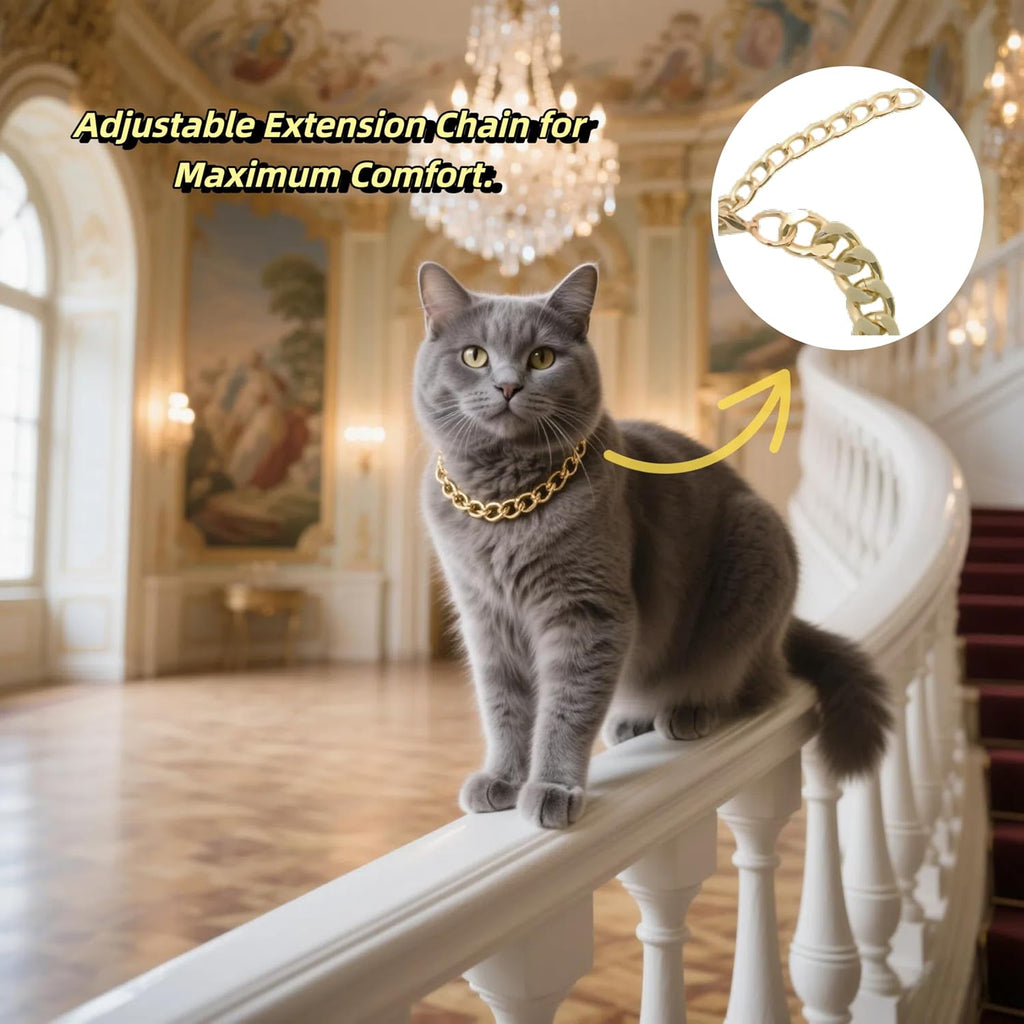 Gold Cat Chain Collar,Adjustable Cuban Link Necklace(Gold, S)
