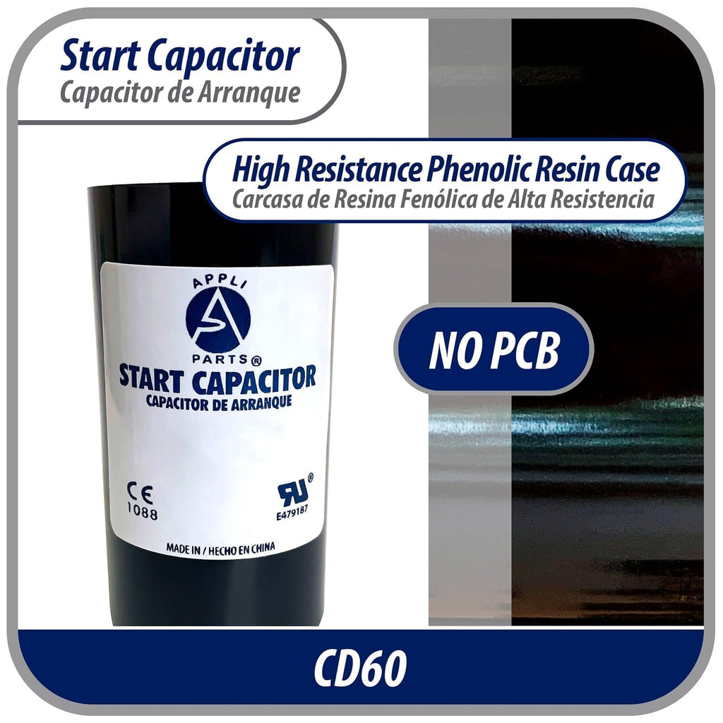 Appli Parts CON-189-330 Motor Start Capacitor 189-227 MFD uF, 330 VAC. Universal for Electric Motor Applications, 1.75 in Wide, 3.38 in Height