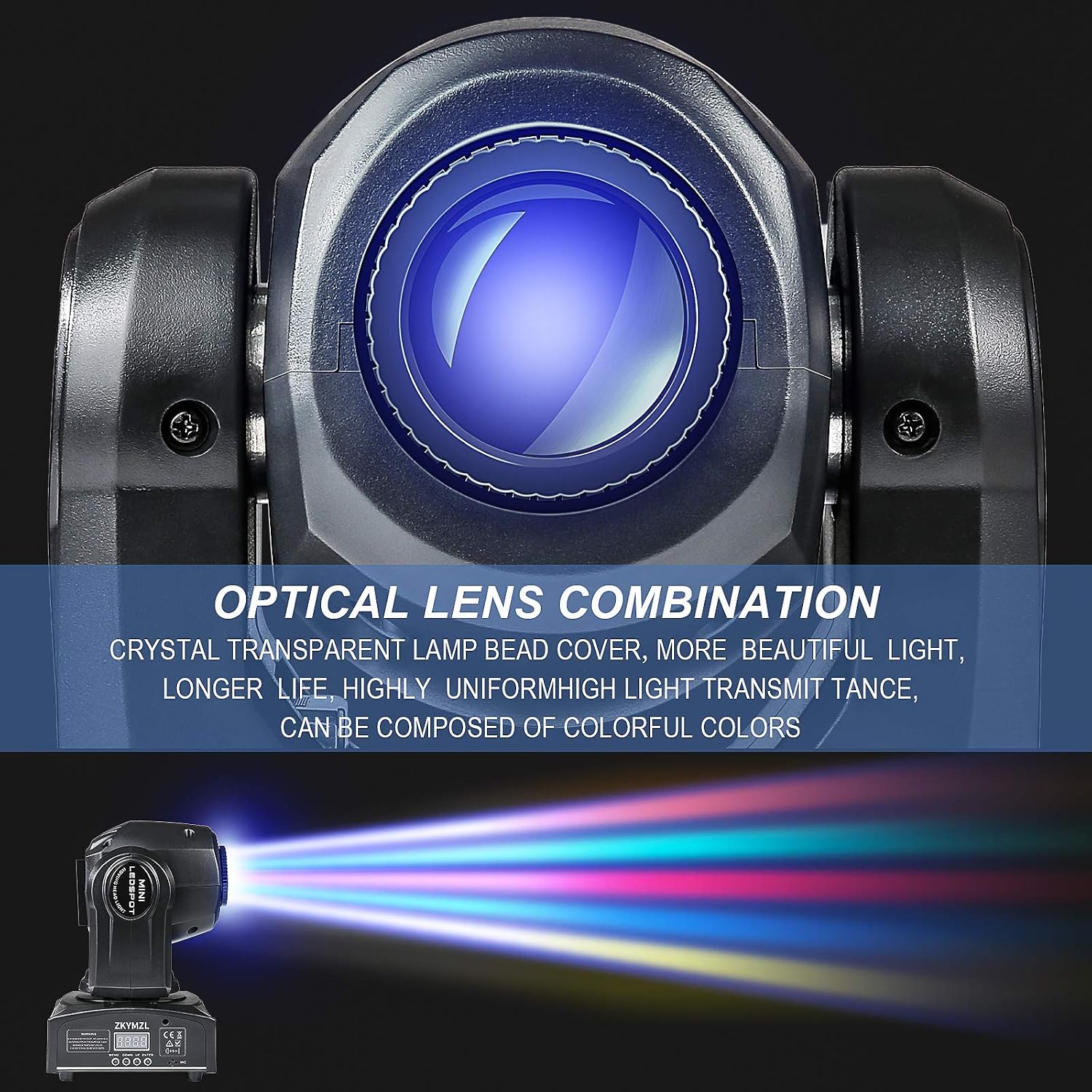 30W LED Moving Head DJ Lights DMX512 GOBO Spotlight with 8 Colors + Color-Split Effect 8 Rotating Patterns Compact