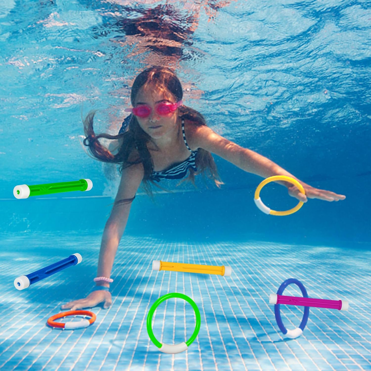 Pool Toys for Kids Ages 4-8 8-12, Summer Pool Diving Toys Set | Colorful Underwater Training Swim Toys for Fun Water