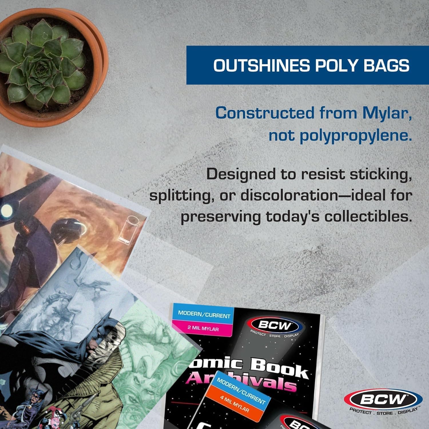 Current and Modern Comic Mylar Bags, 2 Mil, 7 x 10.5 Inches, 50 Count | Semi-rigid 2 mil archival polyester bags fit