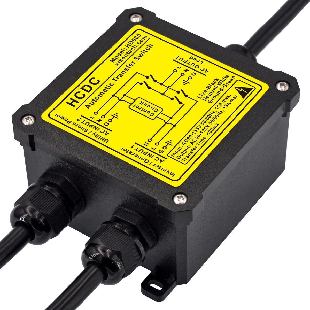 AC120V 15Amp Automatic Transfer Switch, ATS Auto Transfer Switch (NEMA 5-15P/R)