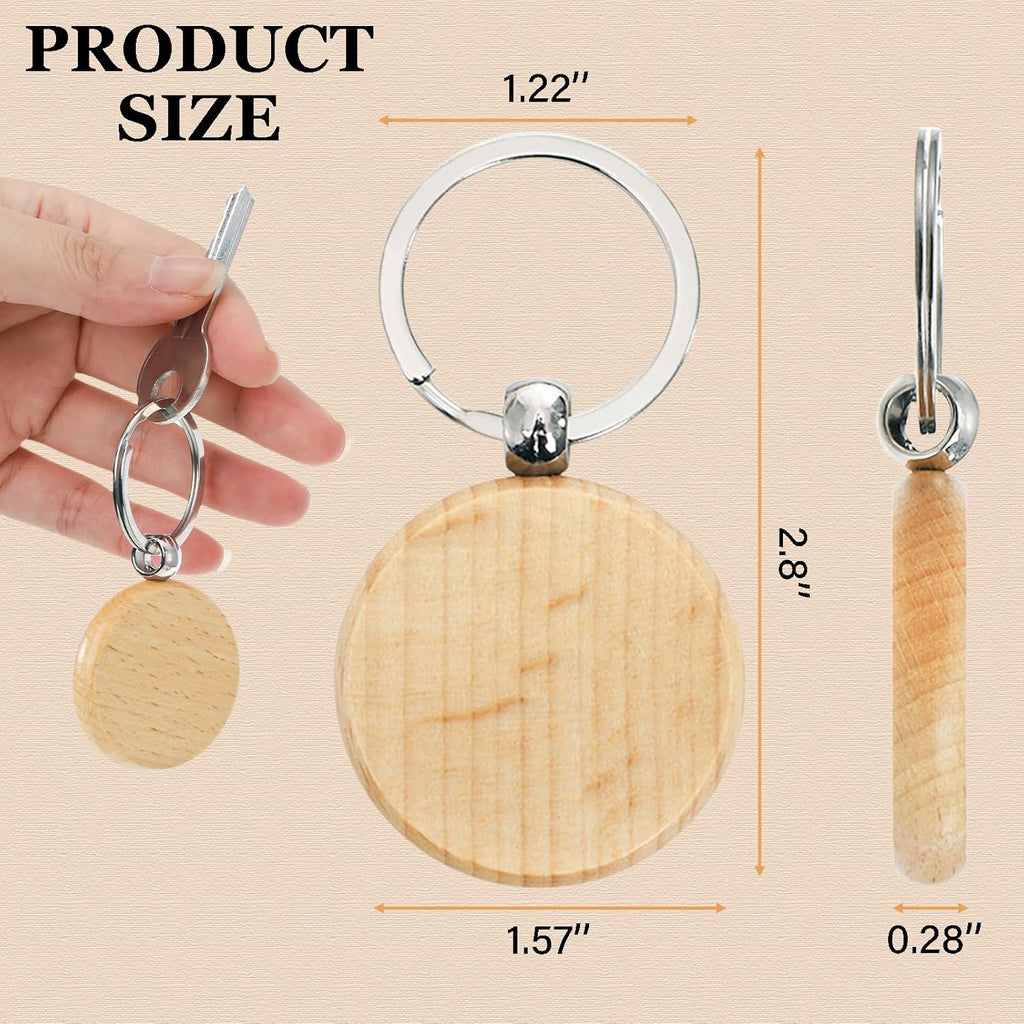 50 Pieces Wood Keychain Blanks, Round | Unfinished Wood Key Chain Crafts with Rings, Laser Engraving Blanks Key Tag