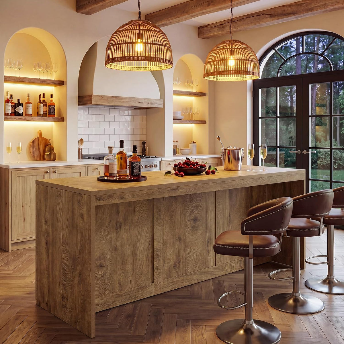 71 Inch Bar Table with Double Door Storage Cabinet