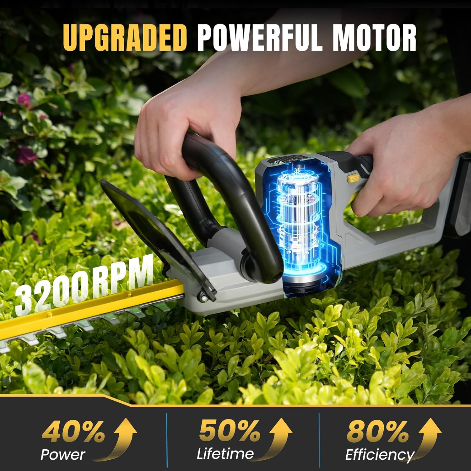 Hedge Trimmer Cordless 22" - 2 x 21V Batteries & Fast Charger, Easy to Use | 3200RPM Powerful Motor, Electric, 2.0Ah
