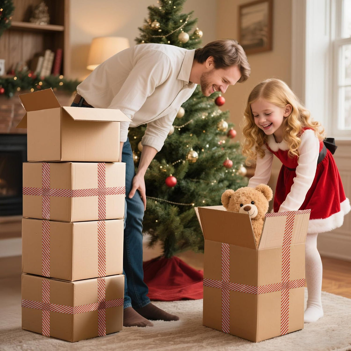 Christmas Packing Tape 100 Yards for Holiday Boxes Stripe