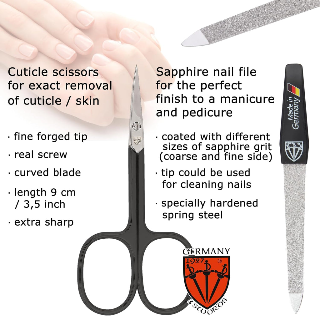 3 Swords Germany - Brand Quality 6 piece Manicure Pedicure Grooming kit Set - Scissors, Metal and Glass Nail File