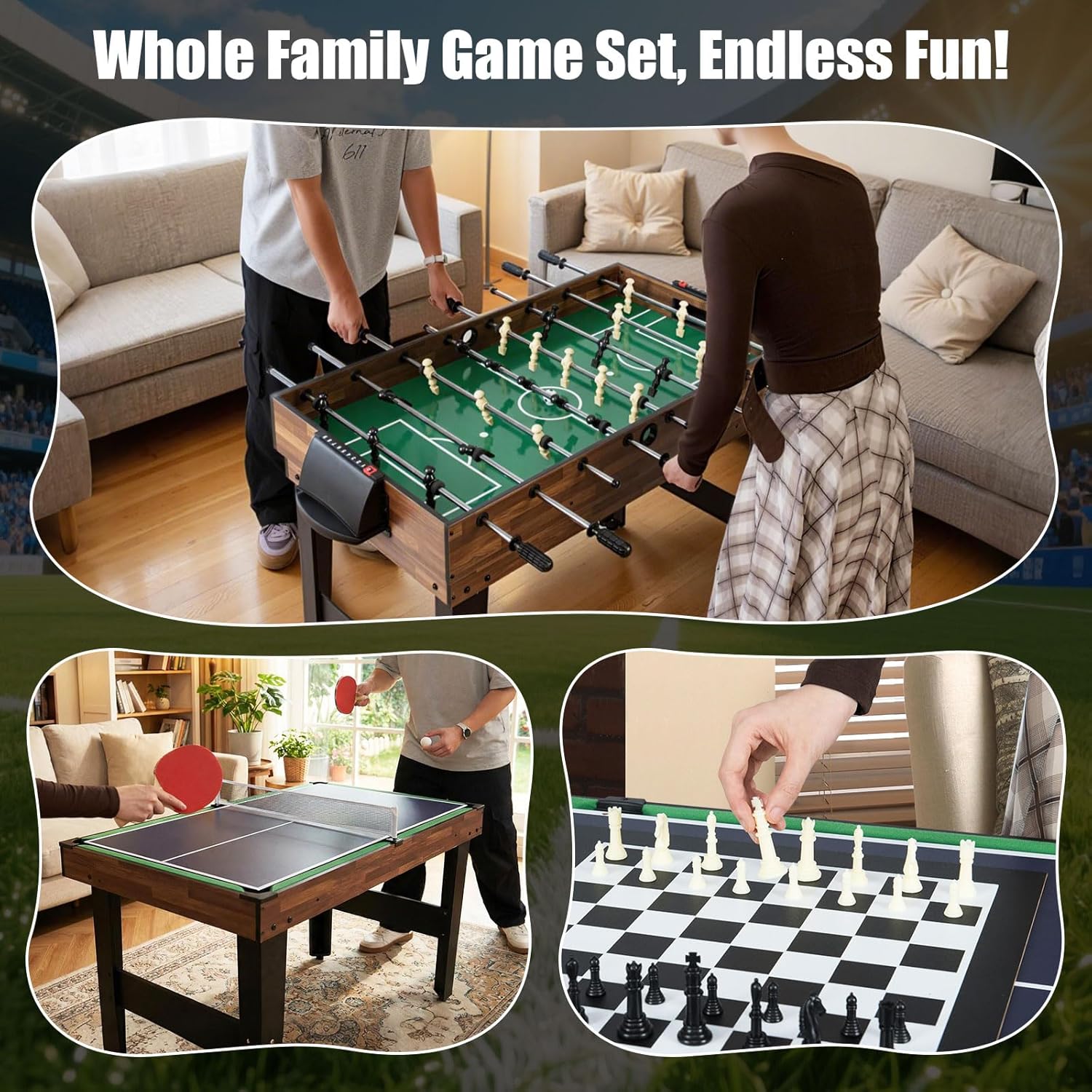 Multi Game Table, 10 in 1 Combo Game Table w/Foosball Table, Hockey, Pool Table, Ping Pong, Shuffleboard, Bowling & 4