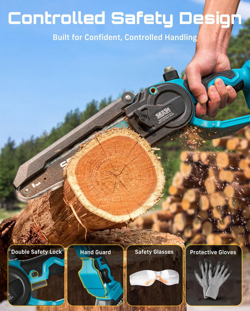 3 in 1 Cordless Mini Chainsaw & Hedge Trimmer, Grass Shear Combo | 8 Inch Electric Chain saw Brushless,2x 4000mAh