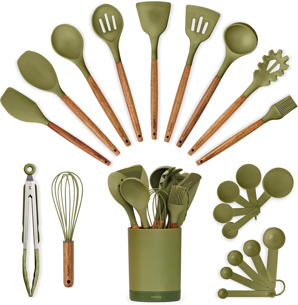 Silicone Kitchen Utensils Set & Holder: Cooking Utensils Set - Kitchen Essentials for New Home & 1st Apartment