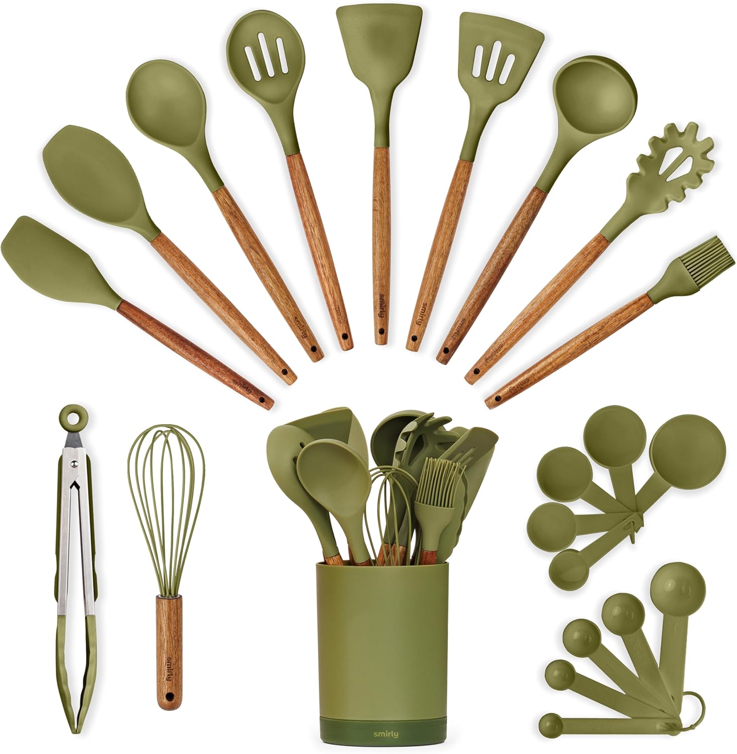 Silicone Kitchen Utensils Set & Holder: Cooking Utensils Set - Kitchen Essentials for New Home & 1st Apartment