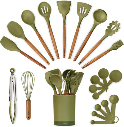 Silicone Kitchen Utensils Set & Holder: Cooking Utensils Set - Kitchen Essentials for New Home & 1st Apartment
