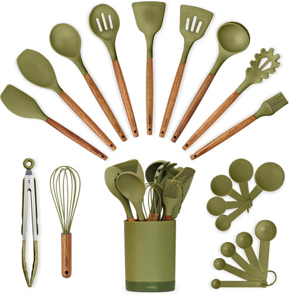 Silicone Kitchen Utensils Set & Holder: Cooking Utensils Set - Kitchen Essentials for New Home & 1st Apartment