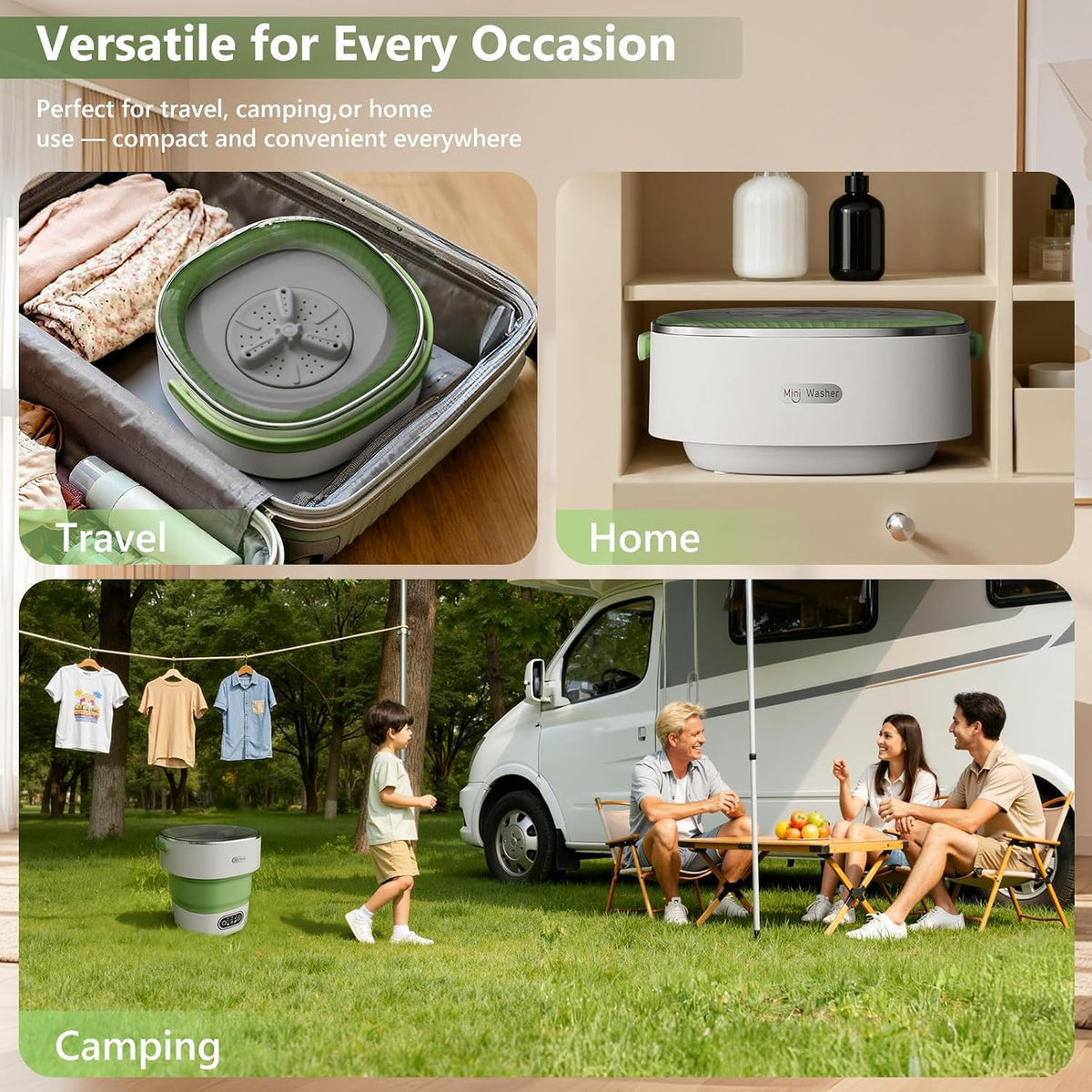 20L Portable Washing Machine — Foldable Portable Laundry Machine and Spinner for Baby Clothes, Underwear, Socks;