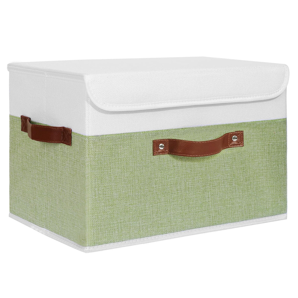 Fabric Storage Box Bins with Lids, Green White, 15"x10"x10"