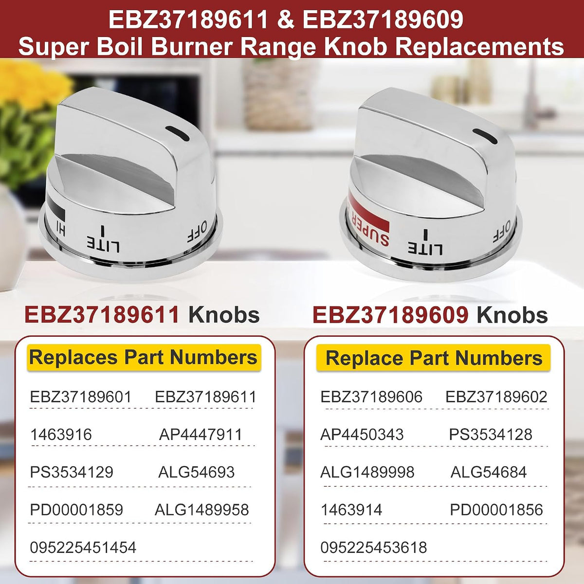 EBZ37189611(4pcs) Gas Stove Knobs EBZ37189609(1pcs) Oven Range Knob Replacements Only Fit for LG LRG30355ST/ LRG30357ST/LRG30855ST Series Burner Control Knob Replace EBZ37189601,EBZ37189602