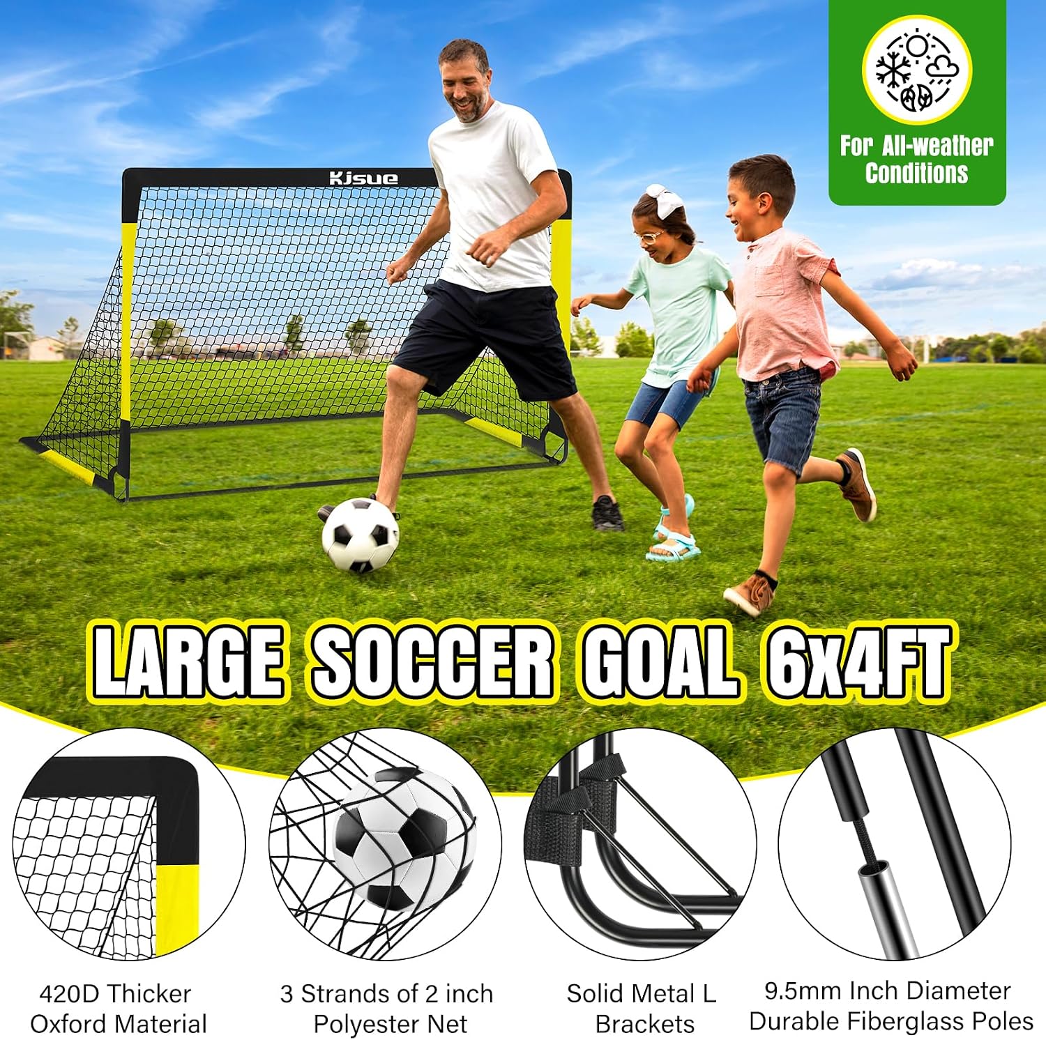 Kids Soccer Goal for Backyard Set - 2 of 6x4 ft Soccer Goals Training Equipment, Soccer Net for Kids Age 3-5 6-8 8-10