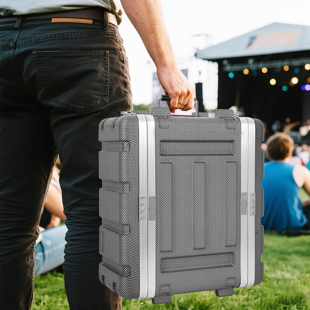 4U ABS Rack Case Shallow 12" Depth, 19" Rackmount Flight Road Travel Case, Waterproof Protective Hard Case with