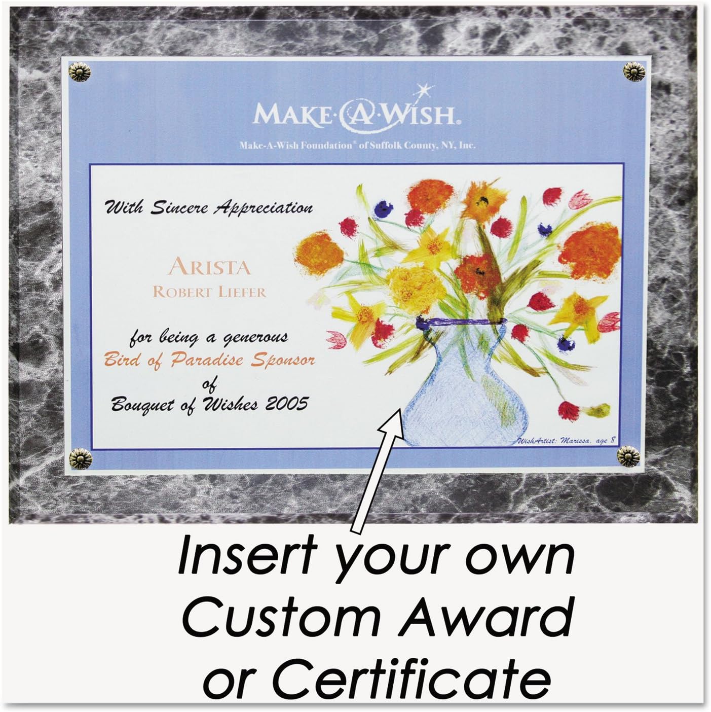 Award Plaque Frame for Diplomas, Certificates, or Licenses, Certificate Frame for Documents, Black Marble | Displays