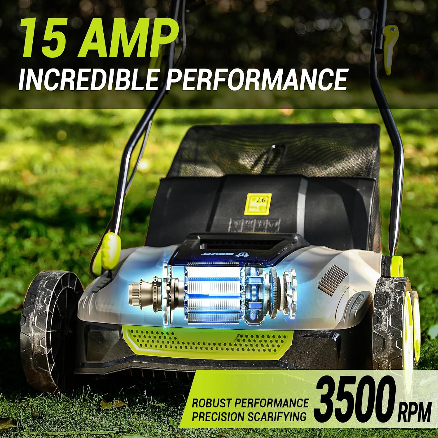Electric Lawn Dethatcher Scarifier 15 Amp: DEKOPRO 15-inch Lawn Dethatcher and Aerator with 5-Position Depth