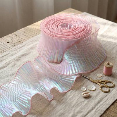 5" Iridescent Organza Ruffle Trim, Pink