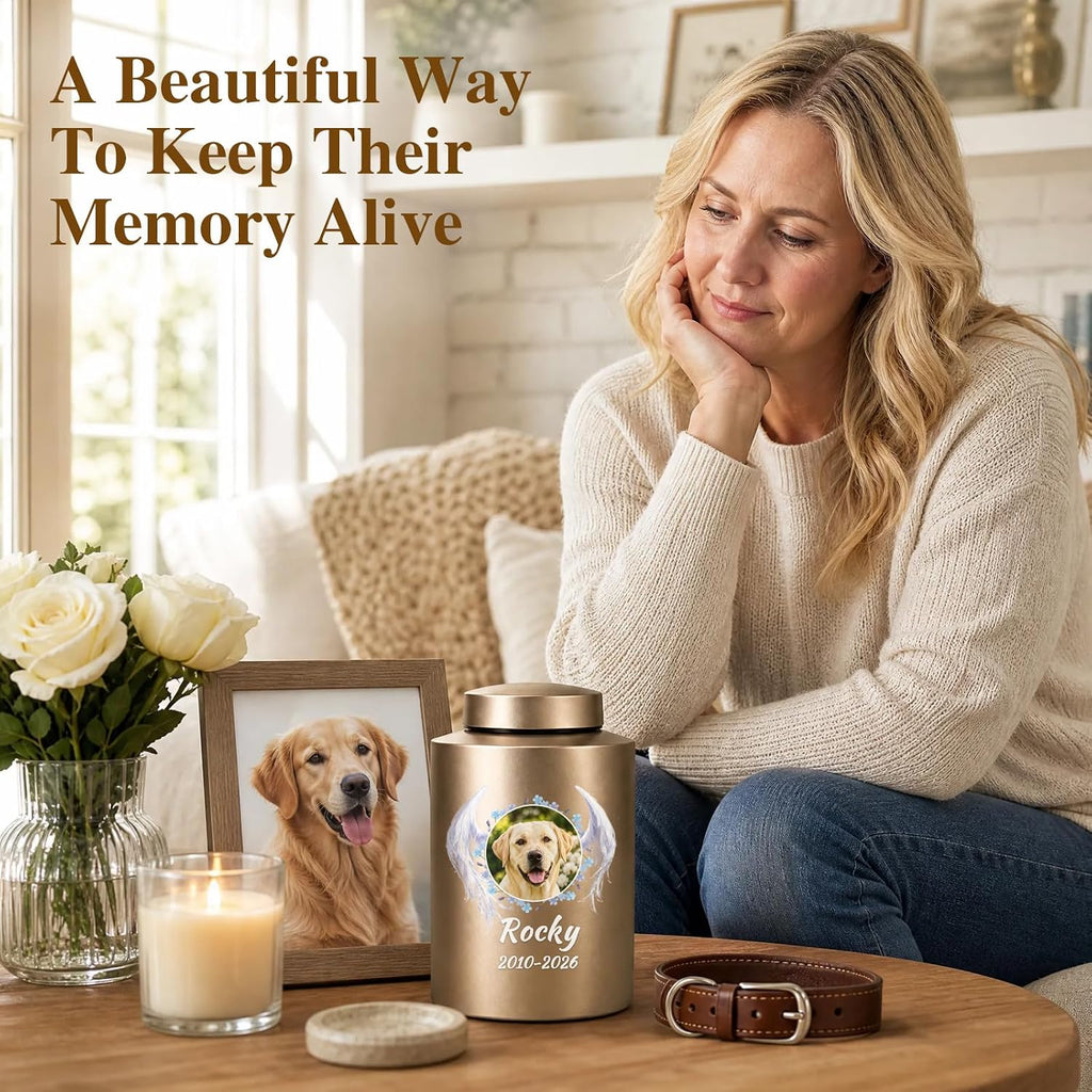 Personalized Pet Urn for Dog - Custom Dog Urns for Ashes (Bright Gold)
