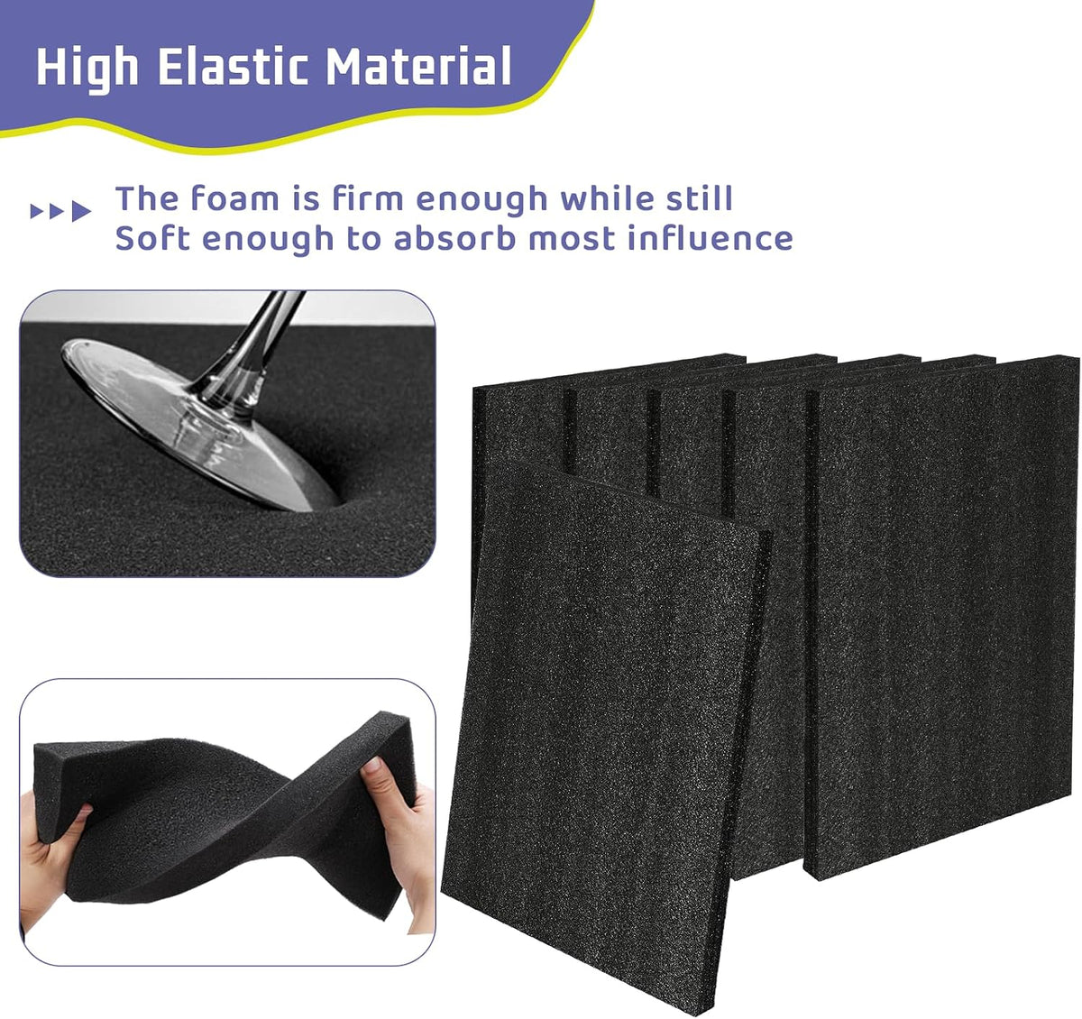 Black High Density Foam Insert Board Block 16'' x 12'' x 1'' for Case, 6pcs