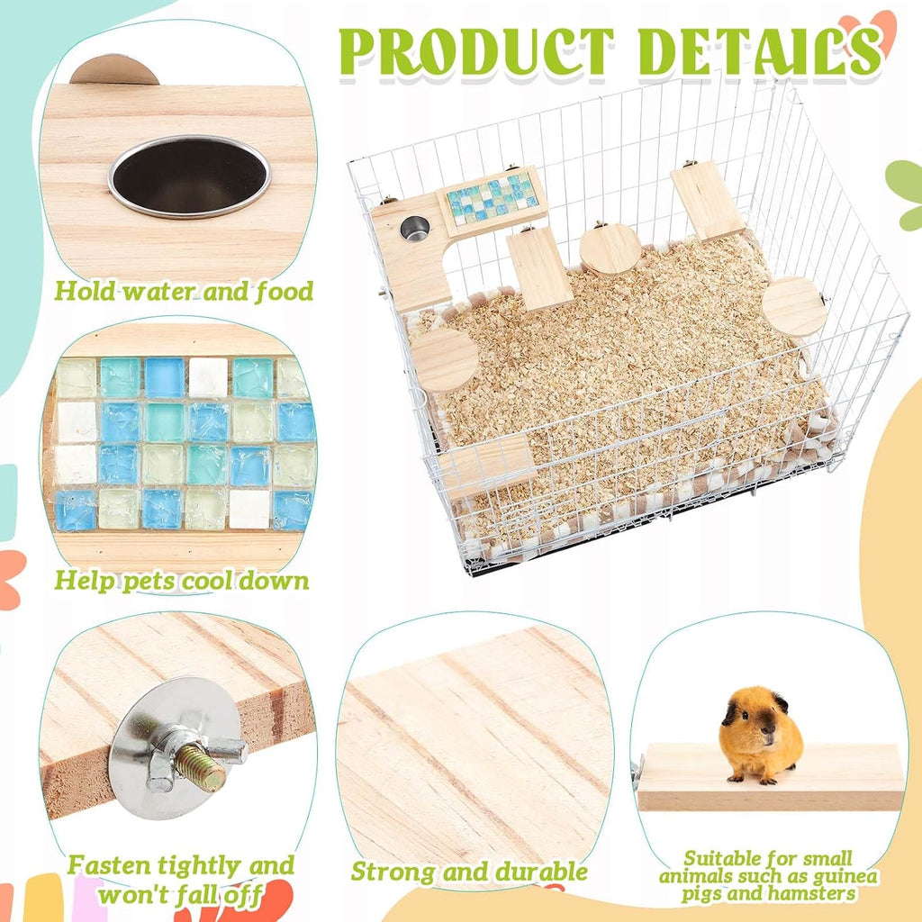 Set of 9 Wooden Hamster Cage Platform Chinchilla Ledges and L Shaped Round Hole Rat Cage Accessories with Cooling