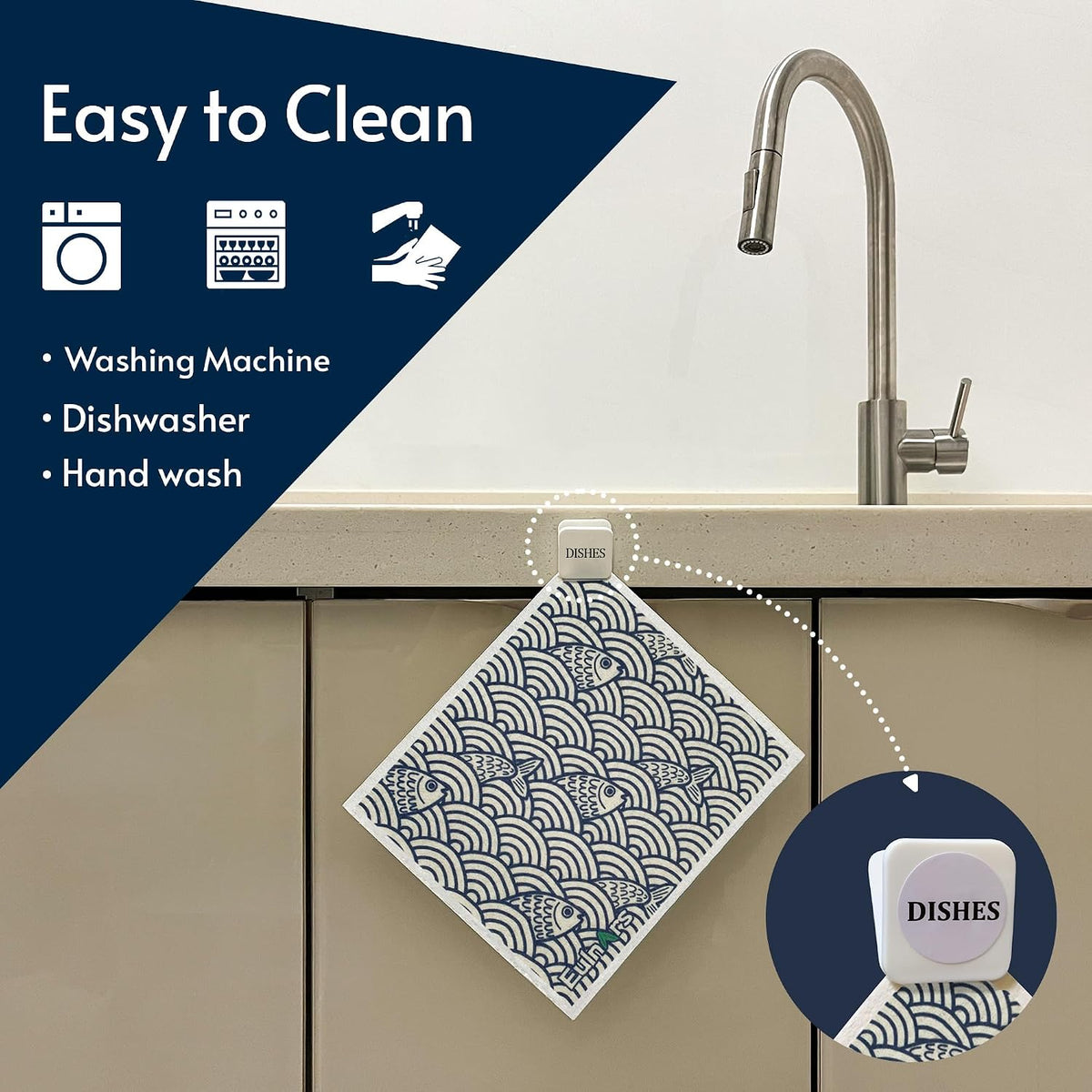 Swedish Dishcloths for Kitchen, 8 Pack Japanese Pattern Reusable Paper Towels with Clips, Non-Scratch Swedish Dish