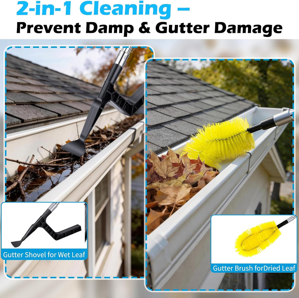 13FT Upgraded Gutter Cleaning Tools - Adjustable Long-Reach Rain Gutter Cleaning Brush, No Ladder Needed Removes Leaf